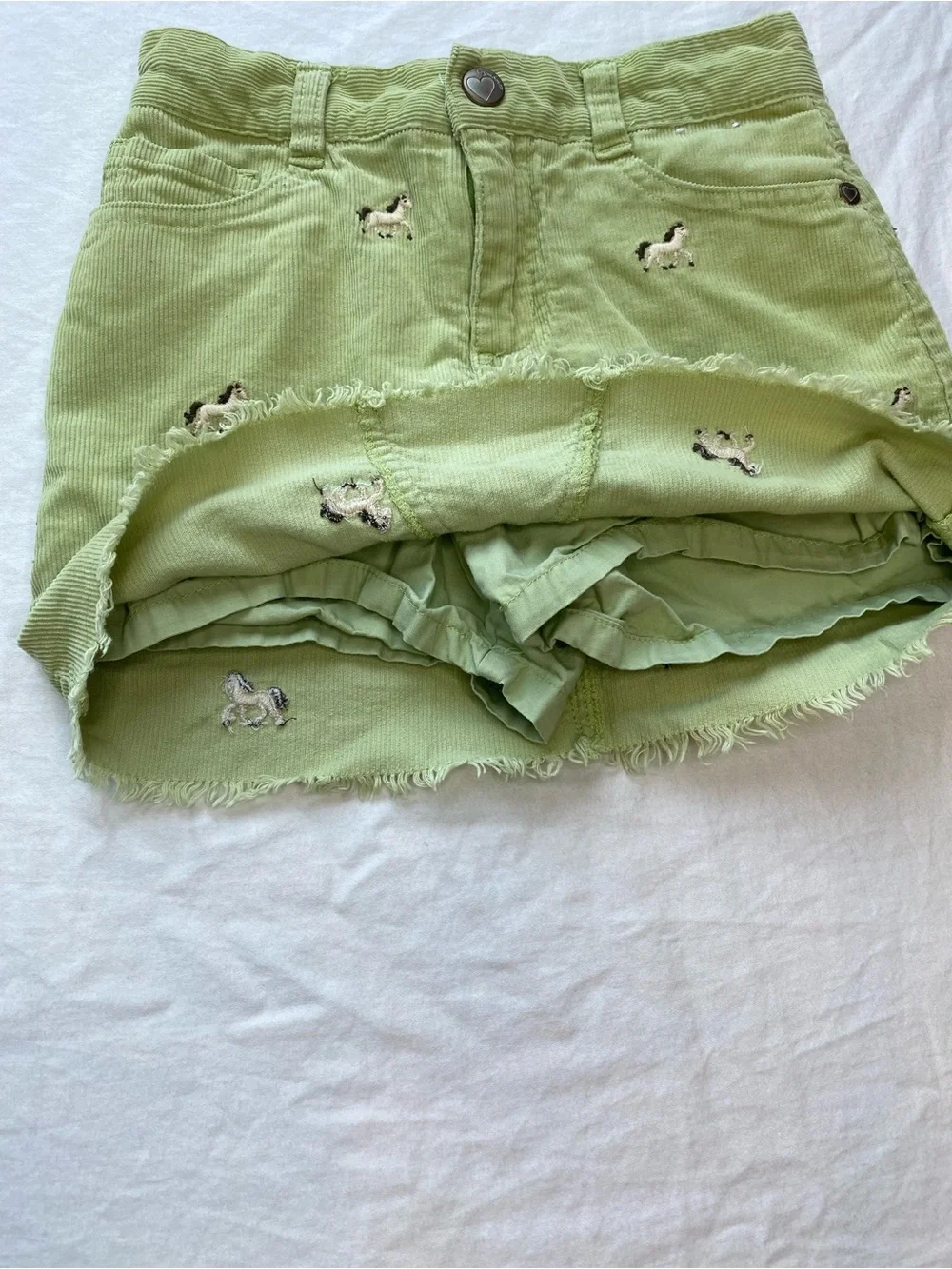 Gymboree Light Green Corduroy Skirt/Skort Horse Embroidery Adjustable Waistband